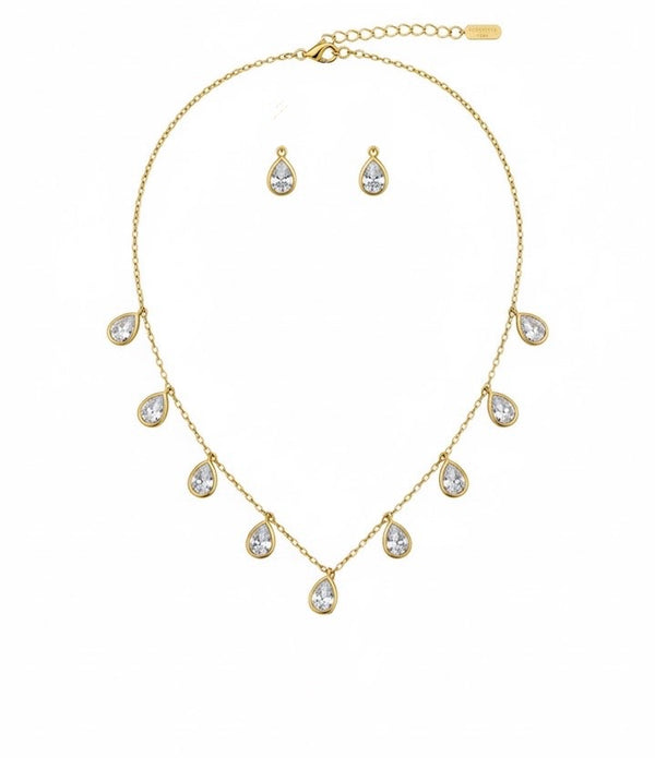 Teardrop Studded Chain Necklace with Earrings