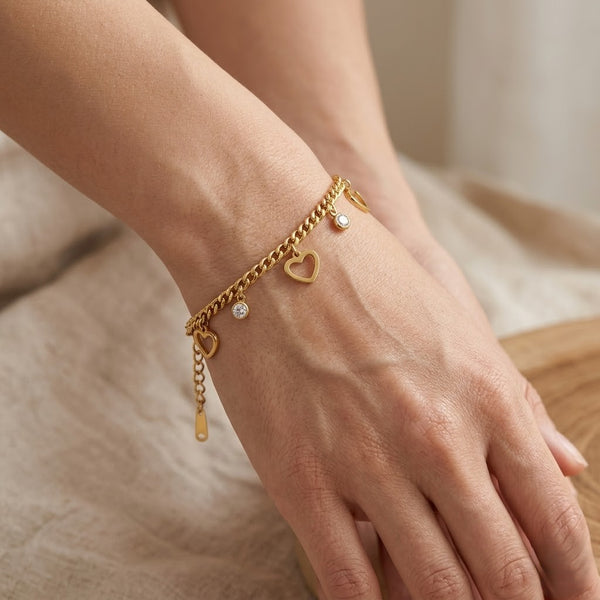 Halo Heart Crystal Charm Bracelet