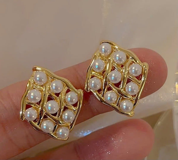 Square Pearl Stud Earring