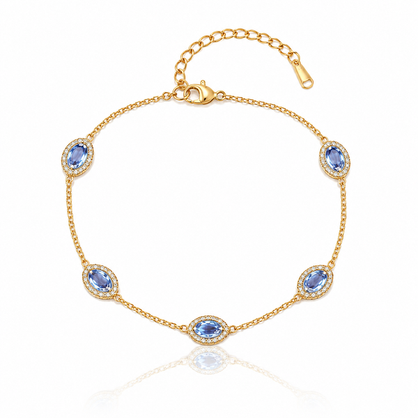 Oval Blue Crystal Chain Bracelet