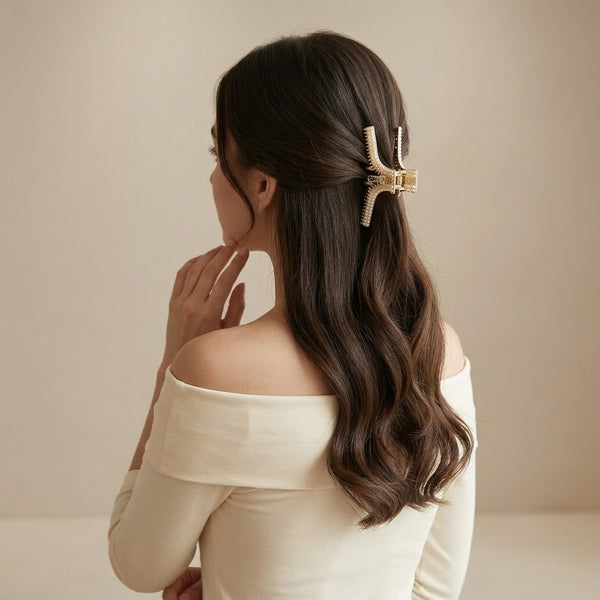 Close-up of the Pearl Embellished Zipper Hair Claw showing pearl detail