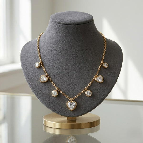 Heart Crystal Charm Dainty Necklace