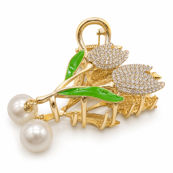 Studded Tulip Pearl Hair Clip – Pearl hair barrette for women by Fix My Hairs