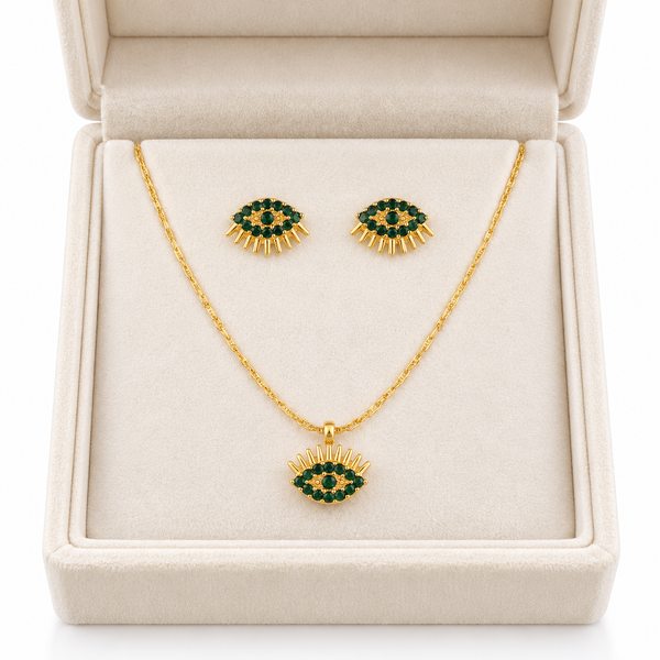 Emerald Studded Eye With Earrings