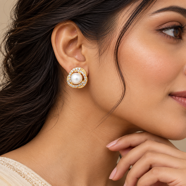Crystal Orbit Pearl Earrings