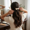 Pearl Studded Heart Hair Clip hair barrette worn on model – styled for women