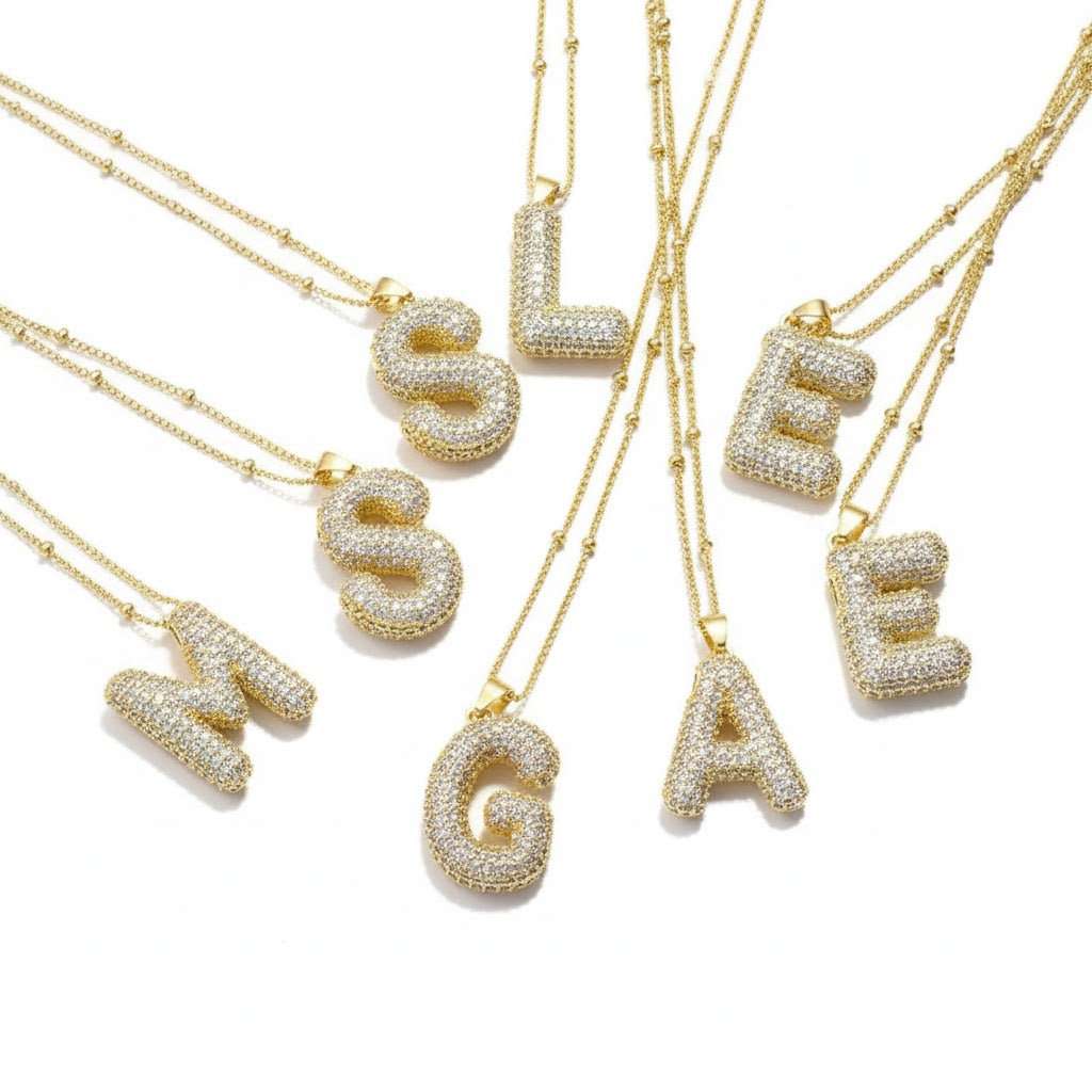 Diamond Studded Bubble Letters~ Necklace – House of Suniyara