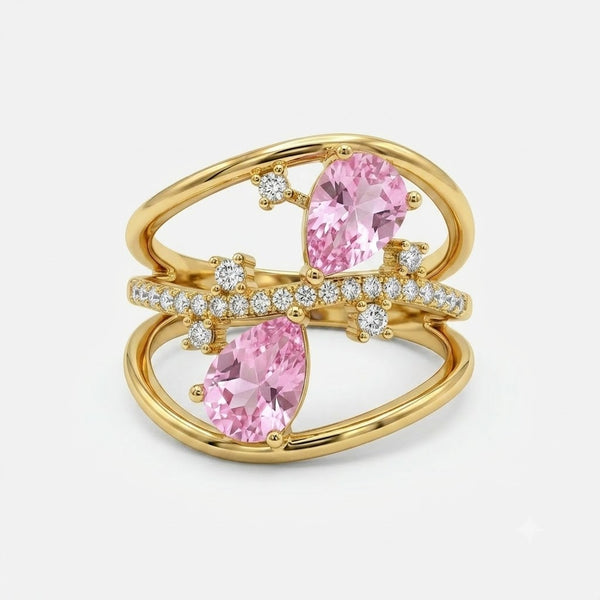 Pink Drop Crystal Wave Ring