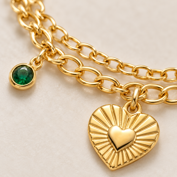 Gold Ray Heart Dual Layer Bracelet