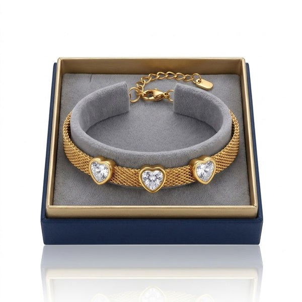 Crystal Hearts Mesh Bracelet
