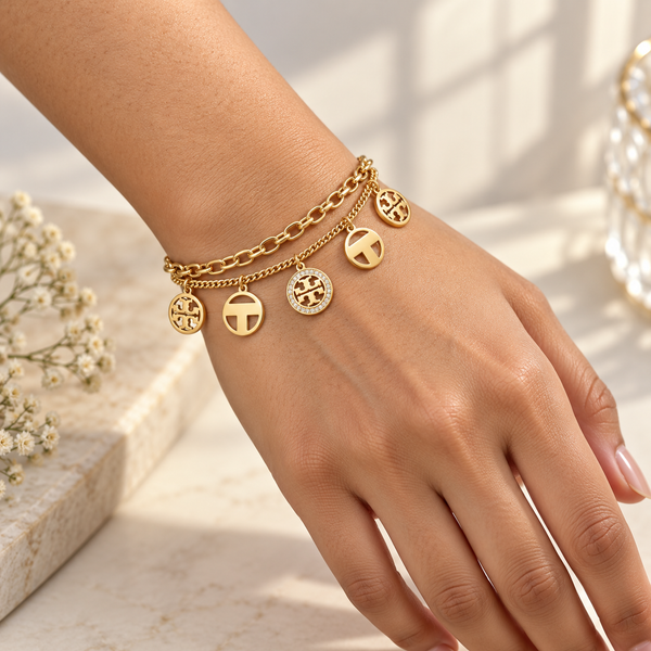 Dual Chain Dangling Charm Bracelet