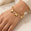Gold Butterfly Pink Charm Bracelet