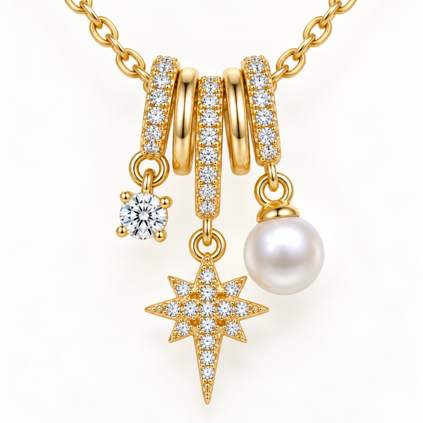Studded Star Pearl Charm Necklace