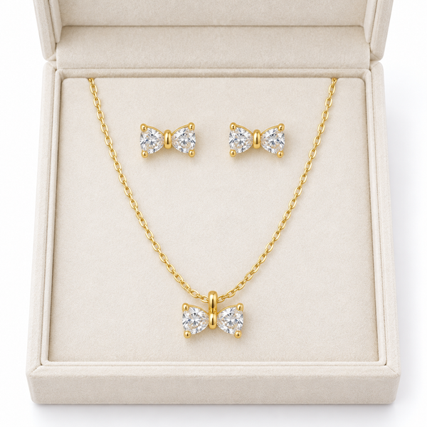 Crystal Bow Necklace with Earrings