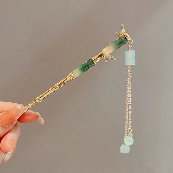 Emerald Bamboo Breeze Hair Stick hair clip worn on model – styled for women