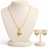 Pink Tulip Necklace with Earrings
