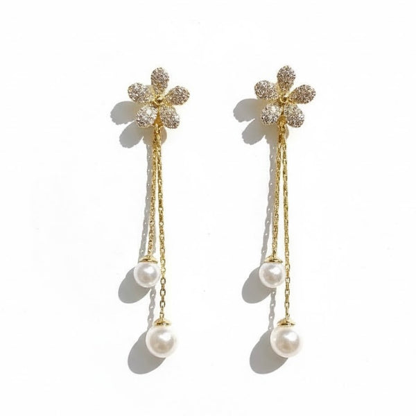 Flower Pearl Drop Earring