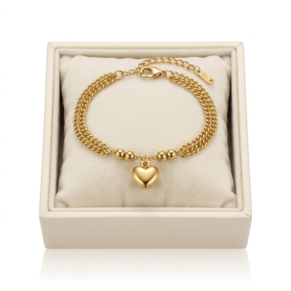 Gold Heart Dual Chain Bracelet