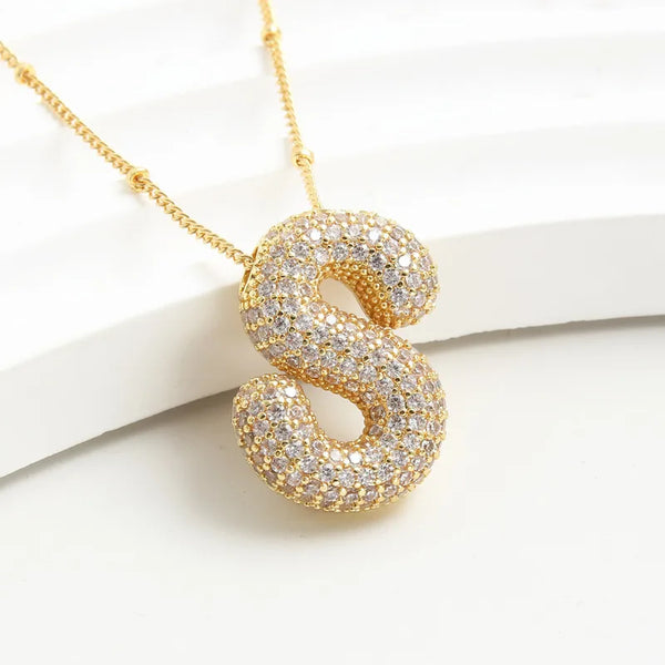 Diamond Studded Bubble Letters~ Necklace