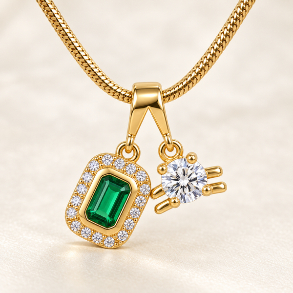 Emerald Solitaire Charm Necklace