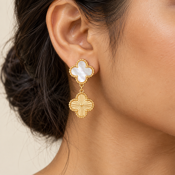 White Gold Clover Earrings