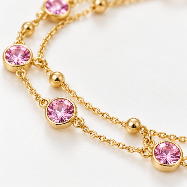 Dual Layer Pink Tassel Bracelet
