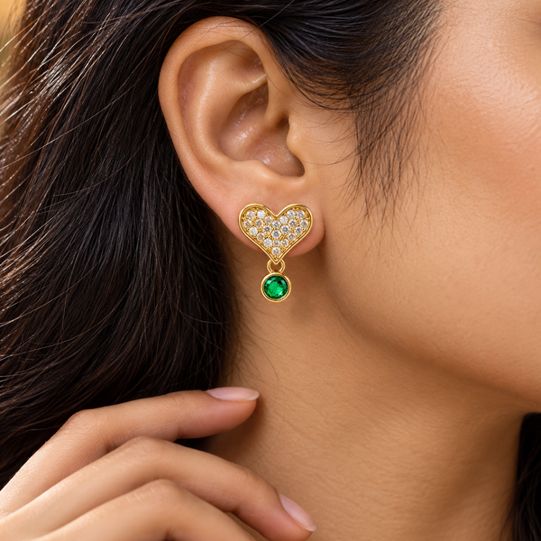 Studded Heart Green Accent Earring