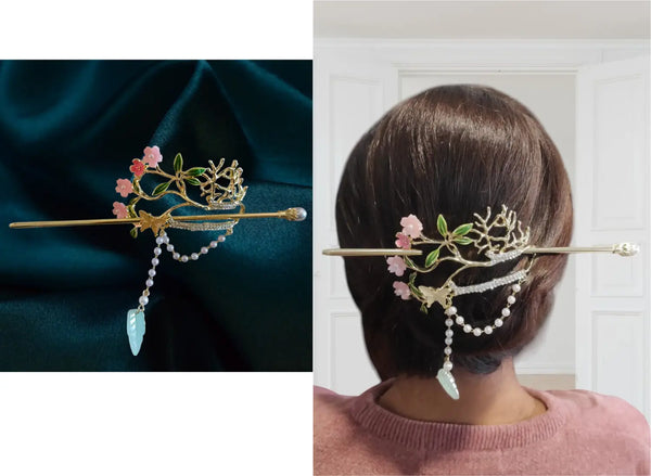 Midnight Garden Sonata Hair Clip hair barrette worn on model – styled for women