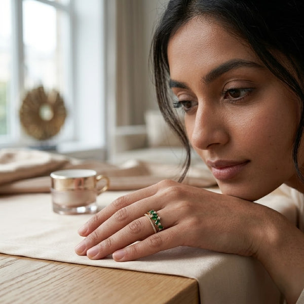 Green leaf stone ring