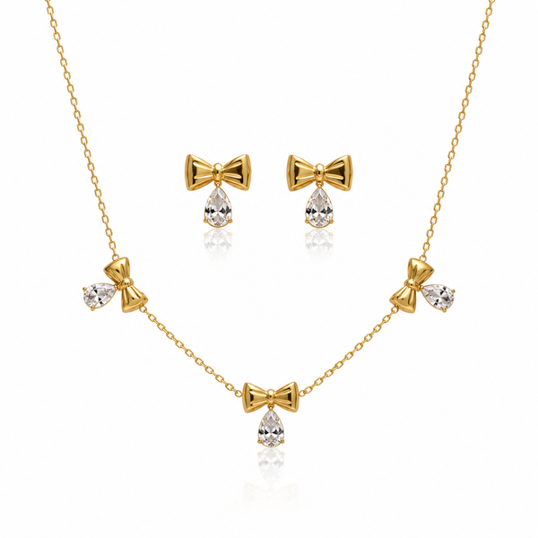 Teardrop Bow Necklace with Earrings
