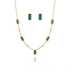 Emerald Rectangle Studded Charm Necklace with Earrings