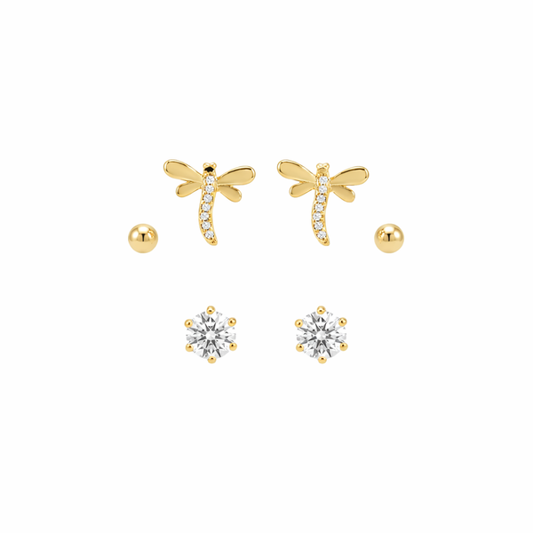Mini Crystal Dragonfly Earring Set