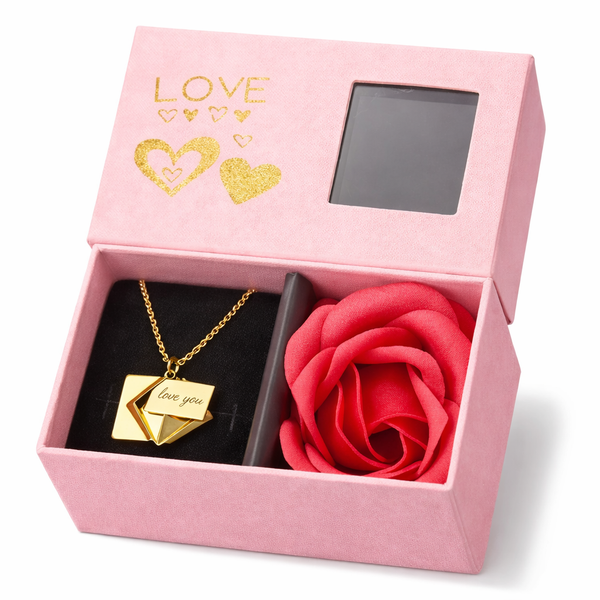 Openable Secret Letter Necklace with Rose Box