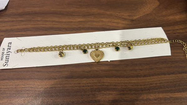 Gold Ray Heart Dual Layer Bracelet