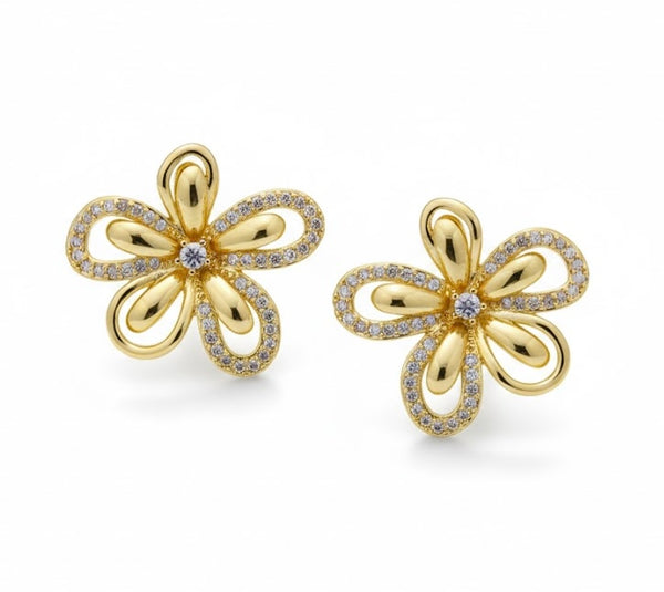 Golden Shimmer-line Flower Earring
