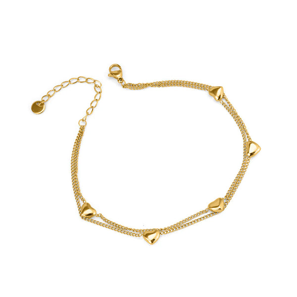 Gold Heart Beads Chain Bracelet