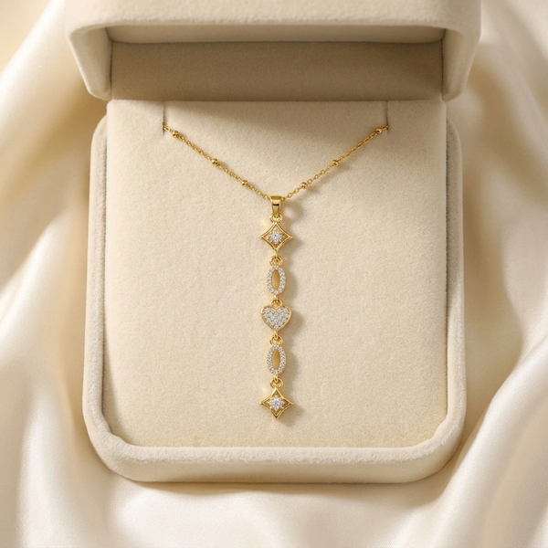 Studded Star Heart Y Necklace