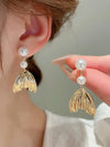 Mermaid tail and pearl dangle earrings