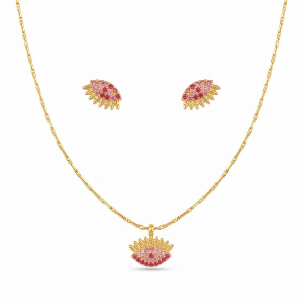 Pink Studded Eye Necklace with Earrings