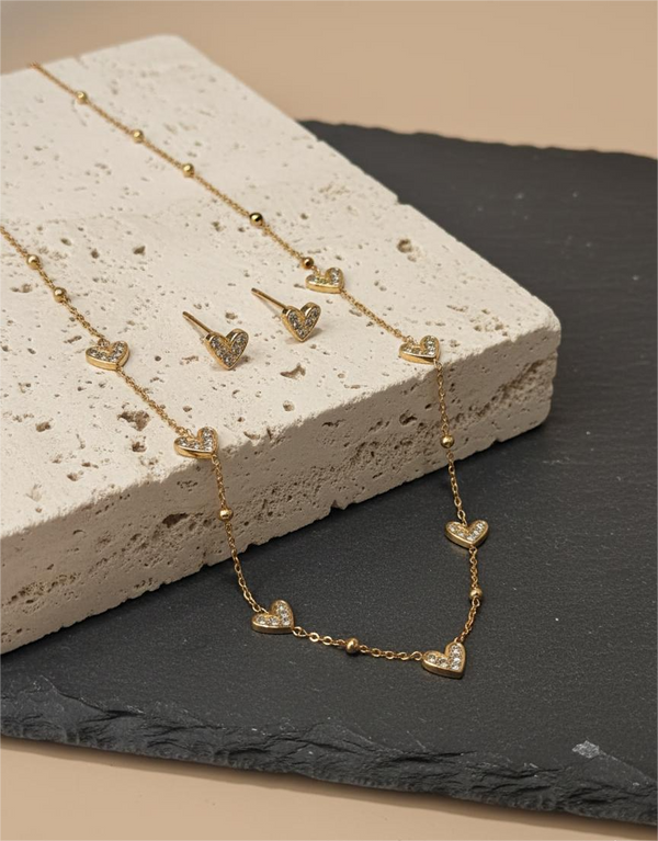 Dainty Heart Chain with Earrings