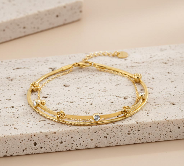 Double Layer Rose Stone Chain Bracelet