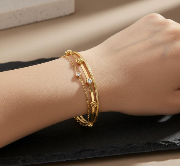 Double Layer Rose Stone Chain Bracelet