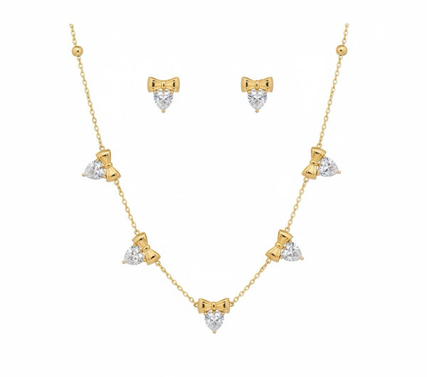 Heart Dangle Bow Necklace with Earrings
