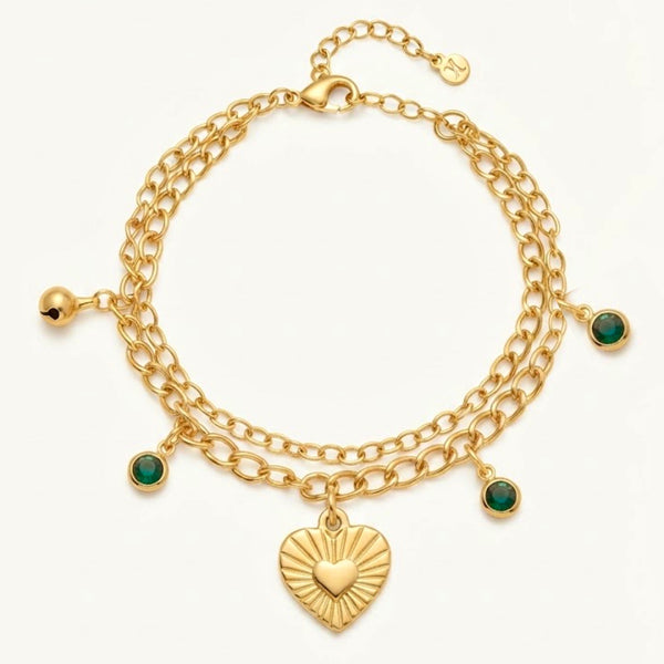 Gold Ray Heart Dual Layer Bracelet
