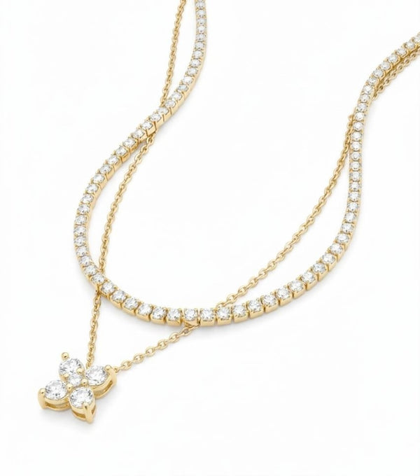 Double layer Crystal chain Bloom Necklace