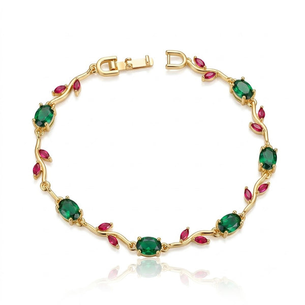 Emerald Ruby Leaf Tulip Bracelet