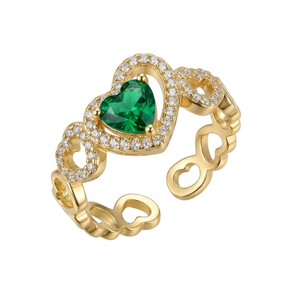 Emerald Halo Heart Link Ring