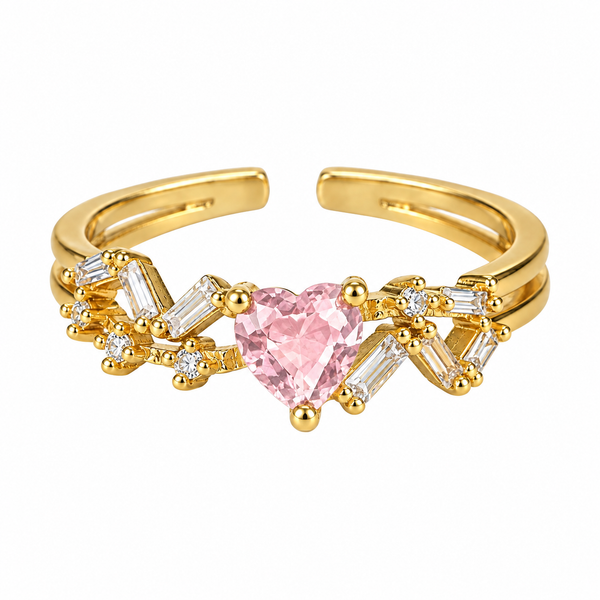 Lavi Heart Cross Studded Ring