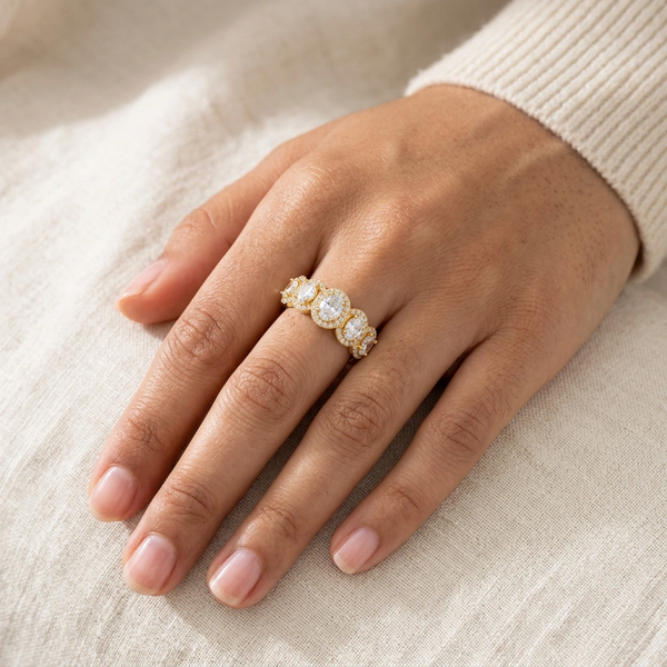 Oval Crystal Link Ring