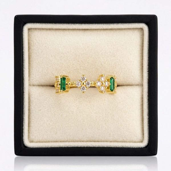Zircon Flower Emerald Ring
